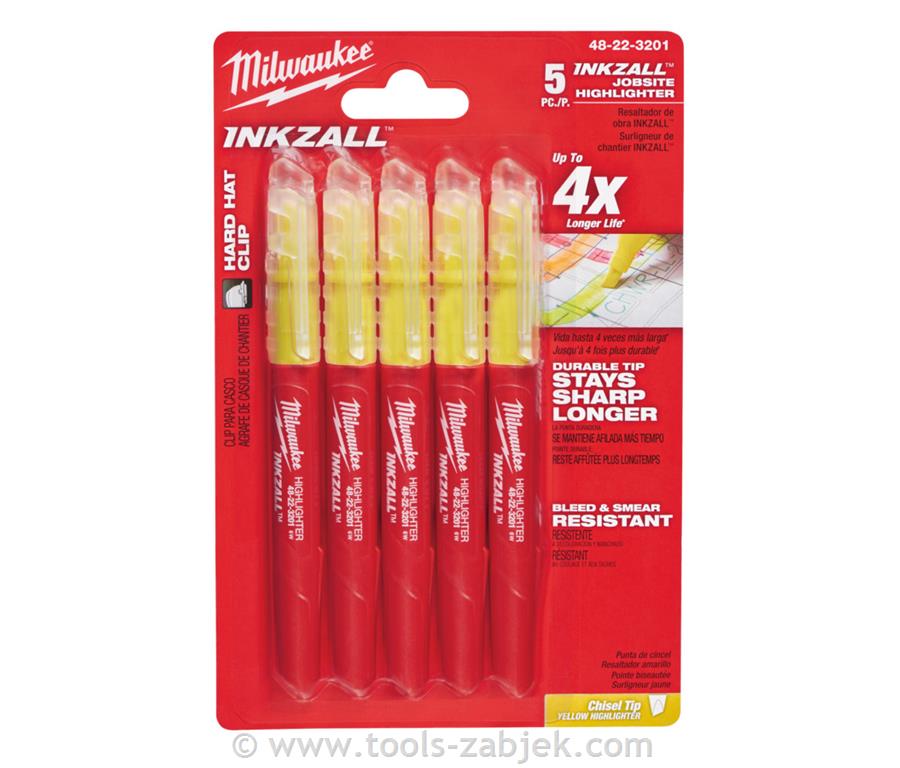 INKZALL Highlighters Yellow - 5pc MILWAUKEE