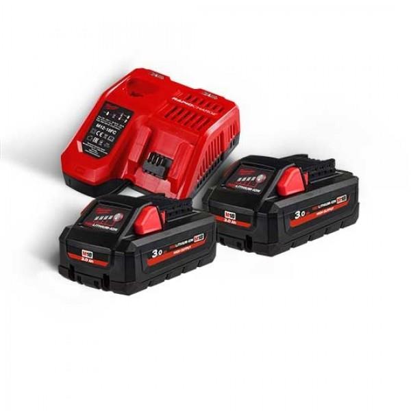 Set 2x batteries 3,0 Ah and charger M18HNRG-302 MILWAUKEE