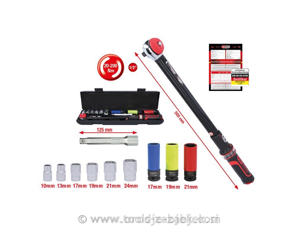Torque wrench 1/2" 20 - 200Nm with sockets KS TOOLS