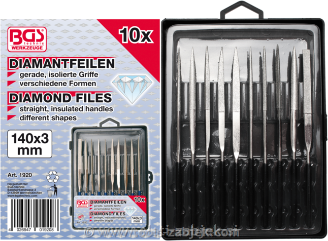 10-piece set of diamond files 140 x 3 mm BGS TECHNIC