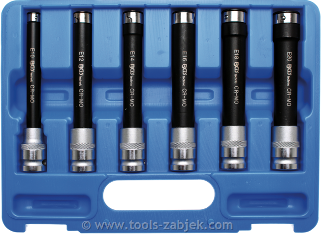 6-piece set of sockets, deep, 1/2", E10- E20 BGS TECHNIC