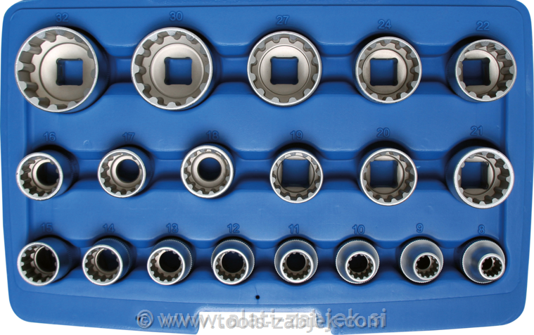 19-piece set of 12-point socketes 1/2" BGS TECHNIC