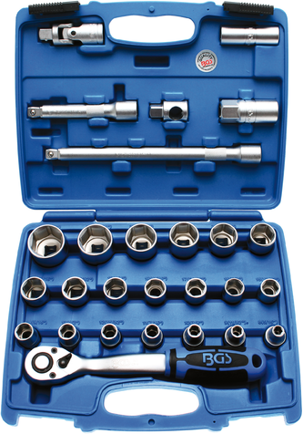 27-piece set of 6-point socketes 1/2" with ratchet BGS TECHNIC