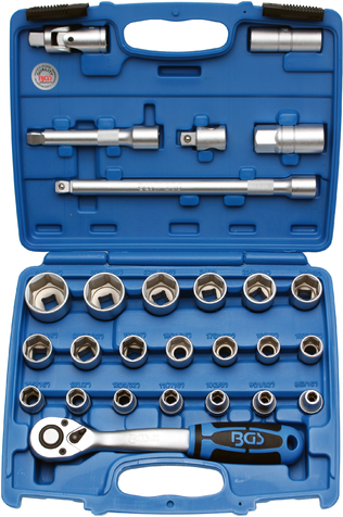 27-piece set of 6-point socketes 1/2", 8-32 mm with ratchet BGS TECHNIC