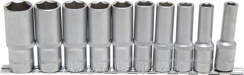 10-piece socket set, deep, inch sizes 1/2" BGS TECHNIC