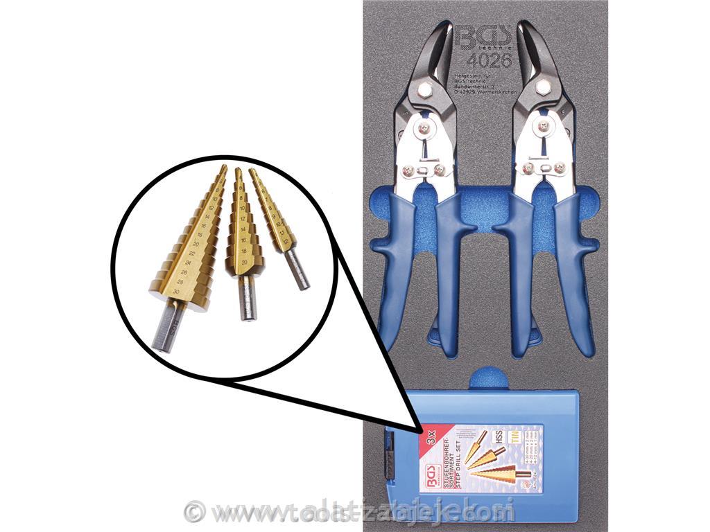 1/3 Set of metal shears with step drill BGS TECHNIC