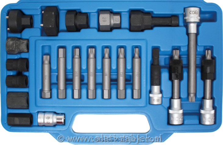 22-piece bit socket set with alternativecombination sockets for pulleys assembly BGS TECHNIC
