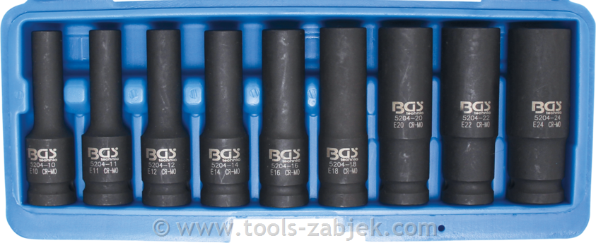 9-piece set of sockets 1/2" E10 - E24 BGS TECHNIC
