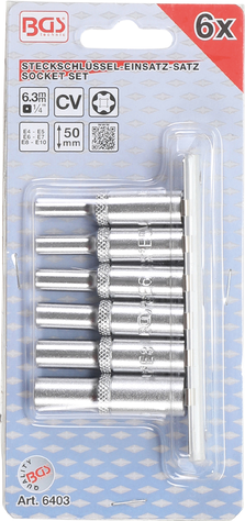 6-piece set of sockets 1/4", E4 - E10 BGS TECHNIC