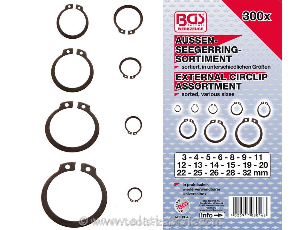External circlip set 3-32 mm, 300 pcs BGS TECHNIC