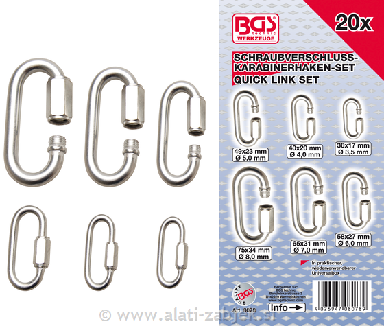 20-piece set of hooks with lock BGS TECHNIC