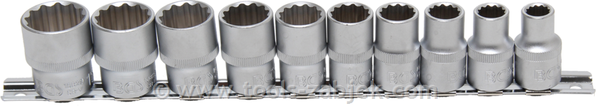 10-piece set of 12-point sockets, inch sizes 1/2" BGS TECHNIC