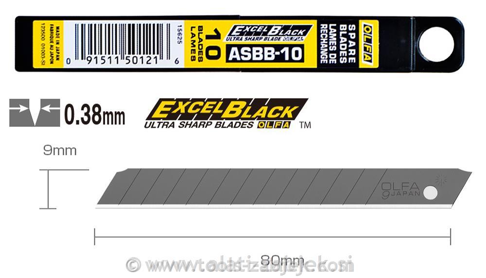 Blades 9 mm wide black 10 pcs OLFA