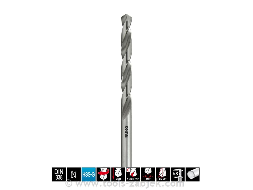 Twist drill bits DIN 338 type N HSS-G RUKO