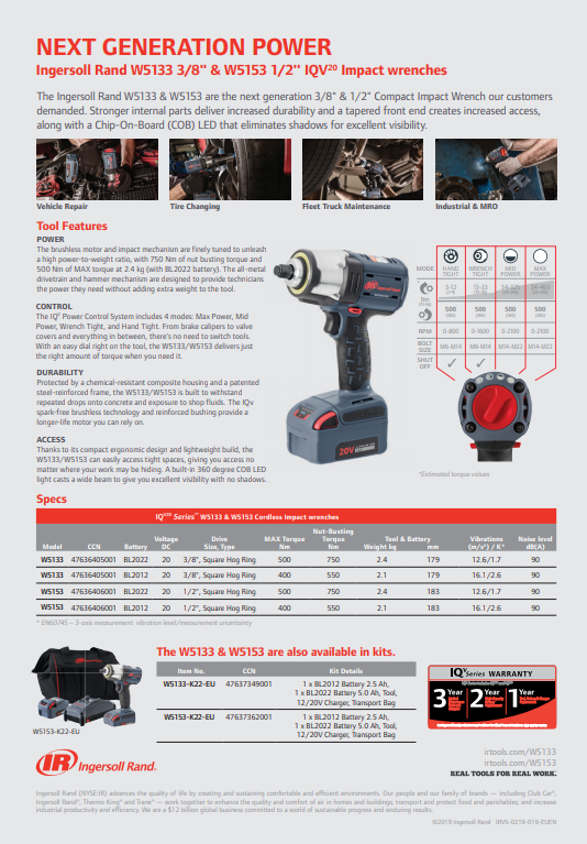 Cordless impact driver 1/2" INGERSOLL RAND