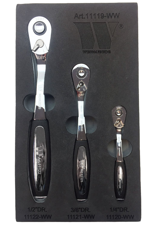 Ratchet Set; 108-Tooth Soft Grip HandleRatchet 3-Piece Set WELZH