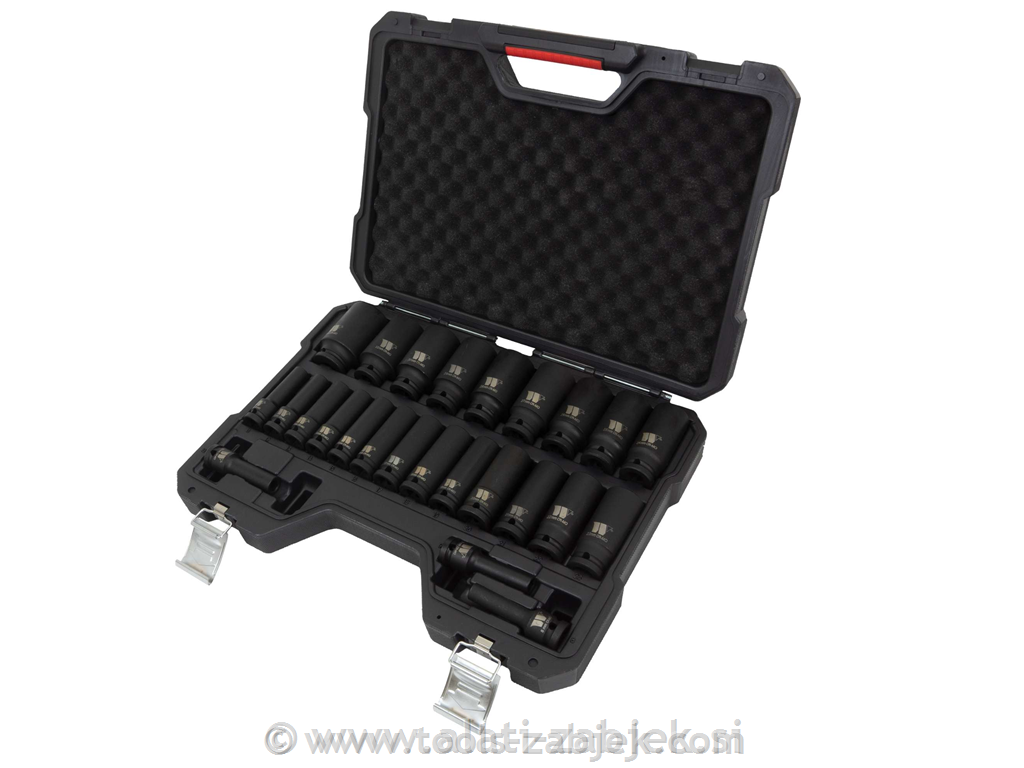 Impact socket set, deep, 1/2", 8-36 mm,6-point WELZH