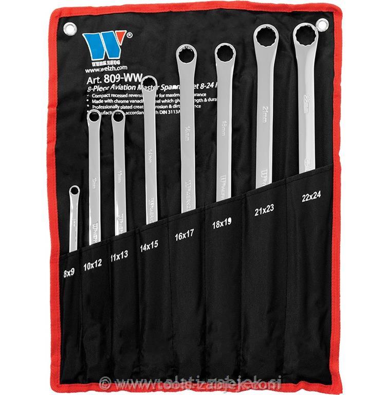 8 Piece Spanner Set; Aviation Type, Double ring, 8-24mm (Master set) WELZH