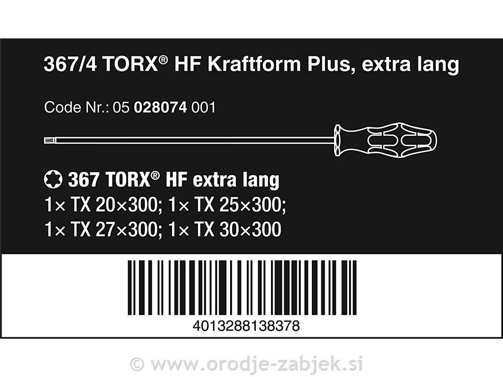 4-piece set of long screwdrivers 367/4 TORX ® HF Kraftform Plus 300 mm WERA