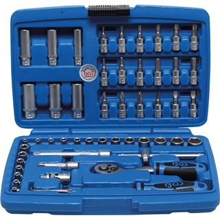 Socket set with extension bars and ratchet, 52-piece BGS TECHNIC