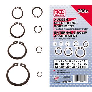 External circlip set 3-32 mm, 300 pcs BGS TECHNIC